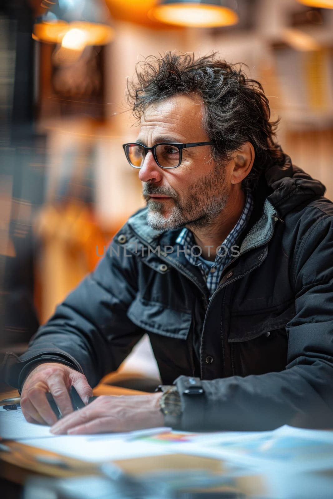 Architect working in office on project . Portrait of a design engineer at work.