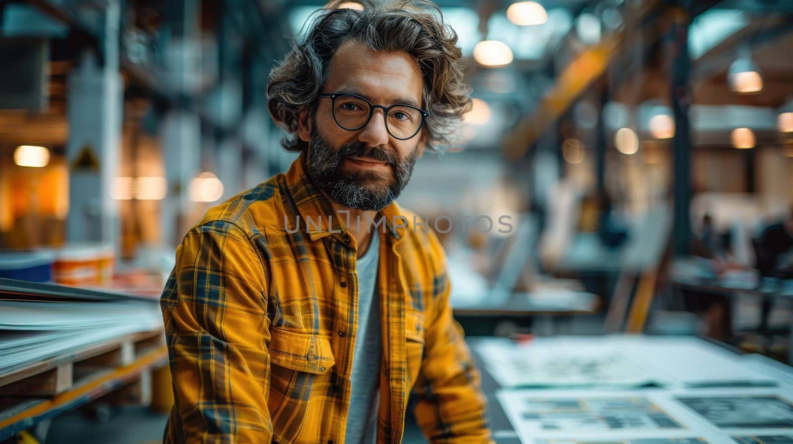 Architect working in office on project . Portrait of a design engineer at work.