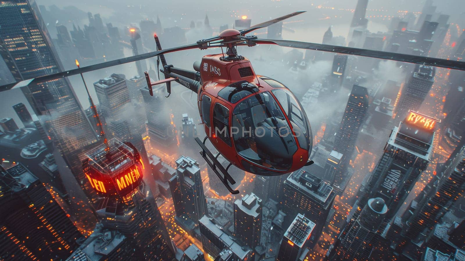 A helicopter landing on the helipad of a skyscraper. Building with a helipad.
