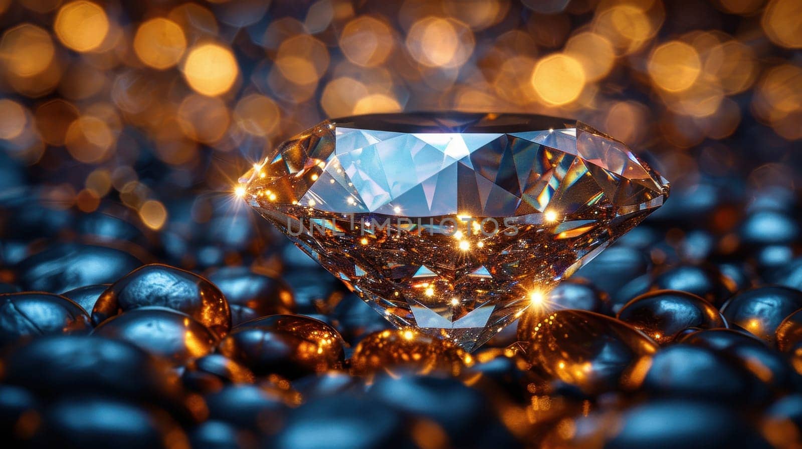 Large cut diamond on beautiful blurred background. For advertising of luxury jewelry stores.
