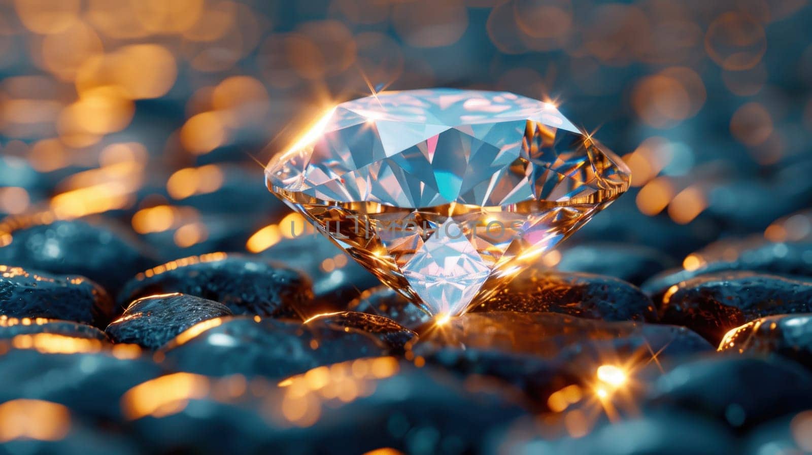 Large cut diamond on beautiful blurred background. For advertising of luxury jewelry stores.