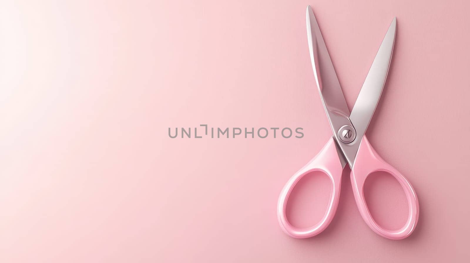 Pink scissors on a pink background. Minimalist concept.