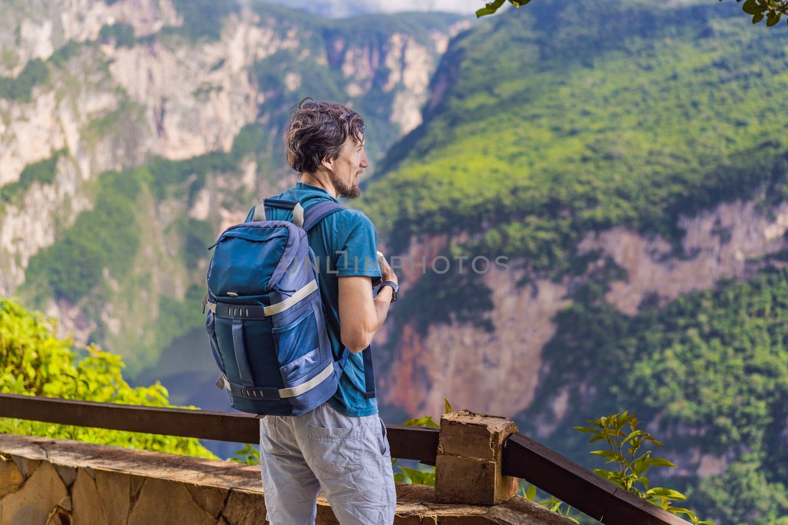 Male tourist exploring Sumidero Canyon National Park, Mexico. Adventure, natural exploration, and travel experience concept.