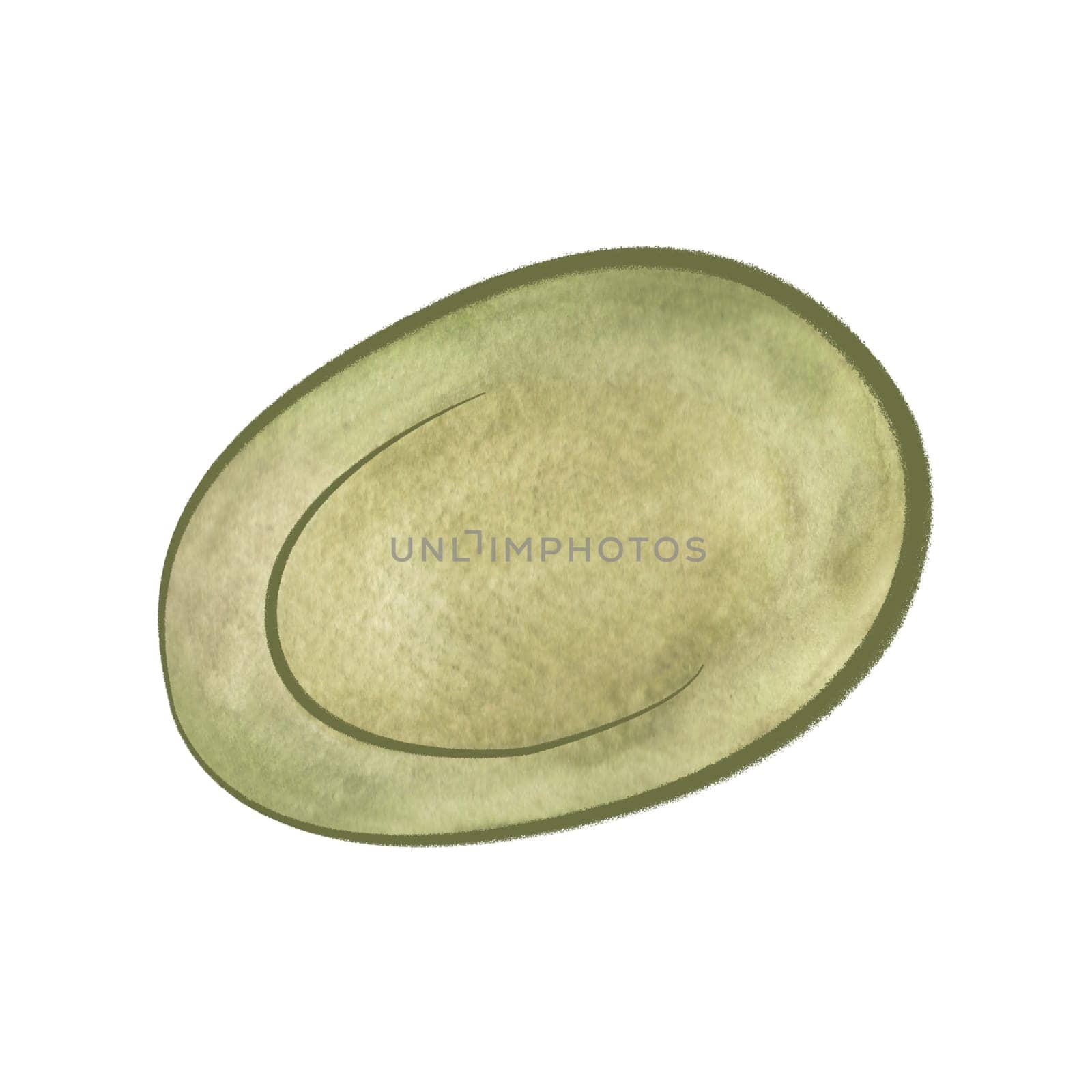 Large dish or plate. Olive green tableware for serving tea or coffee. Part of the service. Isolated watercolor object on white background. Clipart