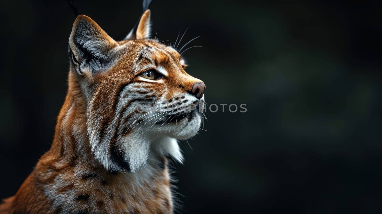 Portrait of a wild lynx forest cat on an isolated black background.