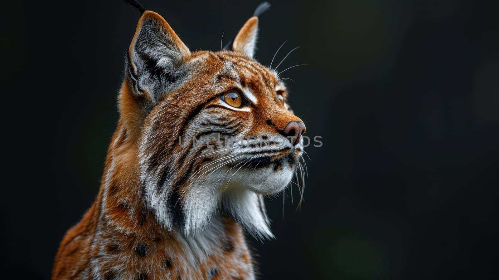 Portrait of a wild lynx forest cat on an isolated black background.