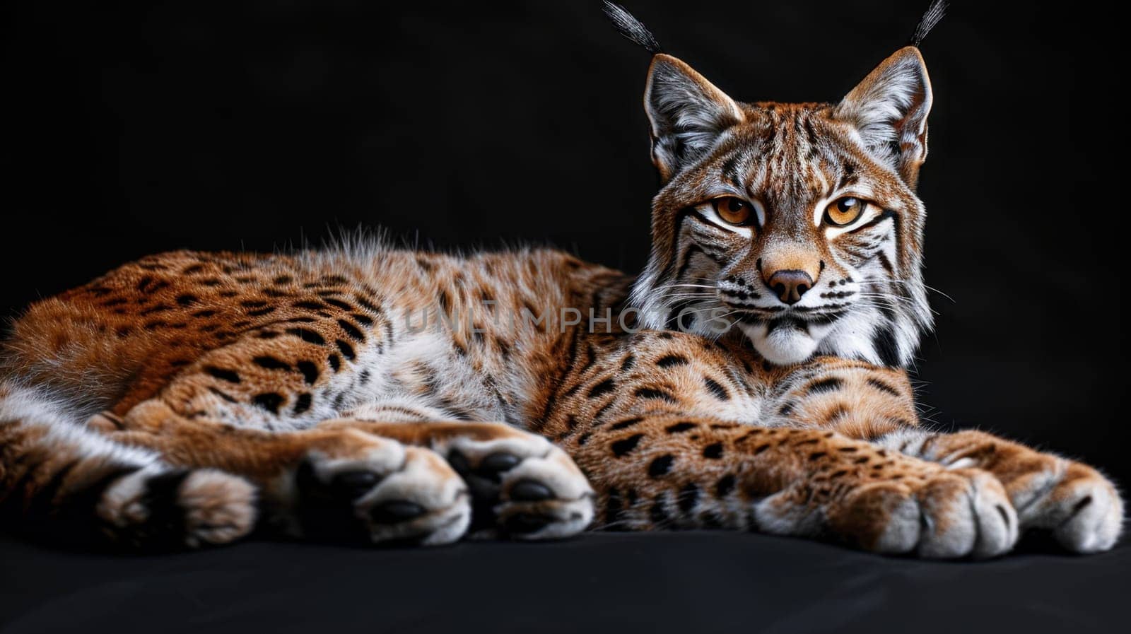 Portrait of a wild lynx forest cat on an isolated black background.
