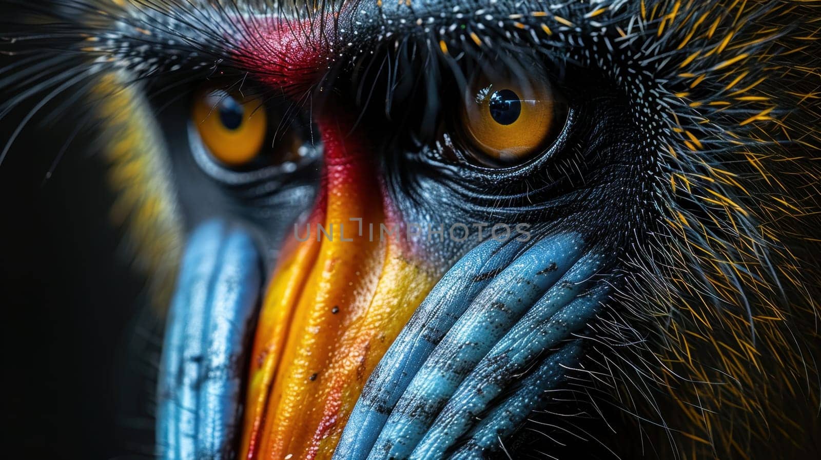 Colorful mandrill with black background (Mandrillus sphinx)