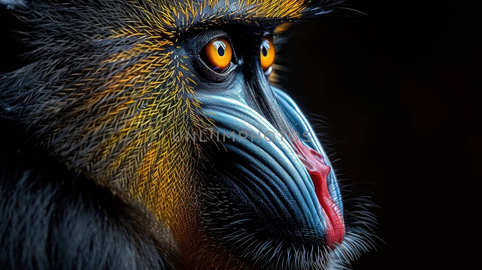 Colorful mandrill with black background (Mandrillus sphinx)