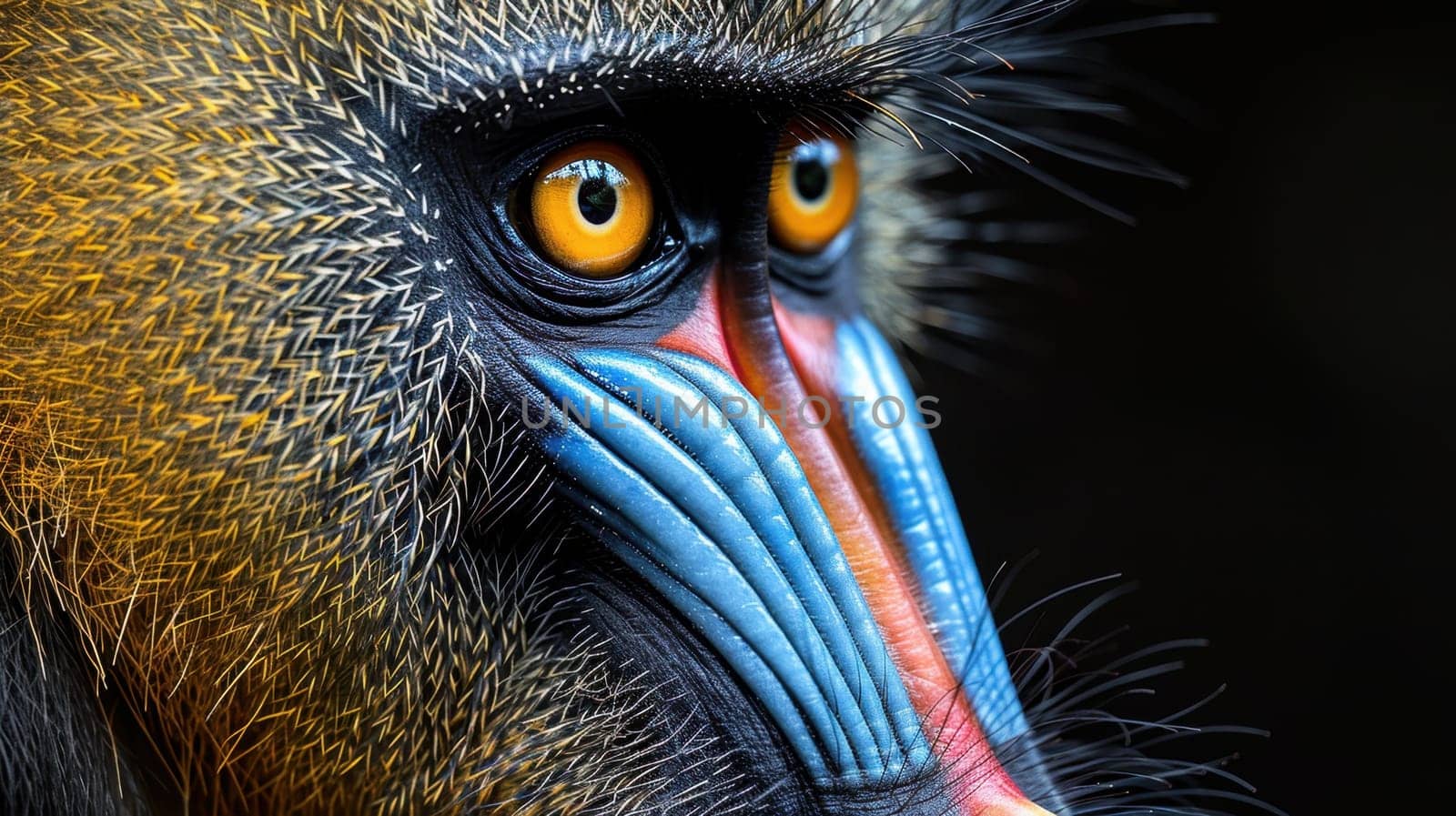 Colorful mandrill with black background (Mandrillus sphinx)
