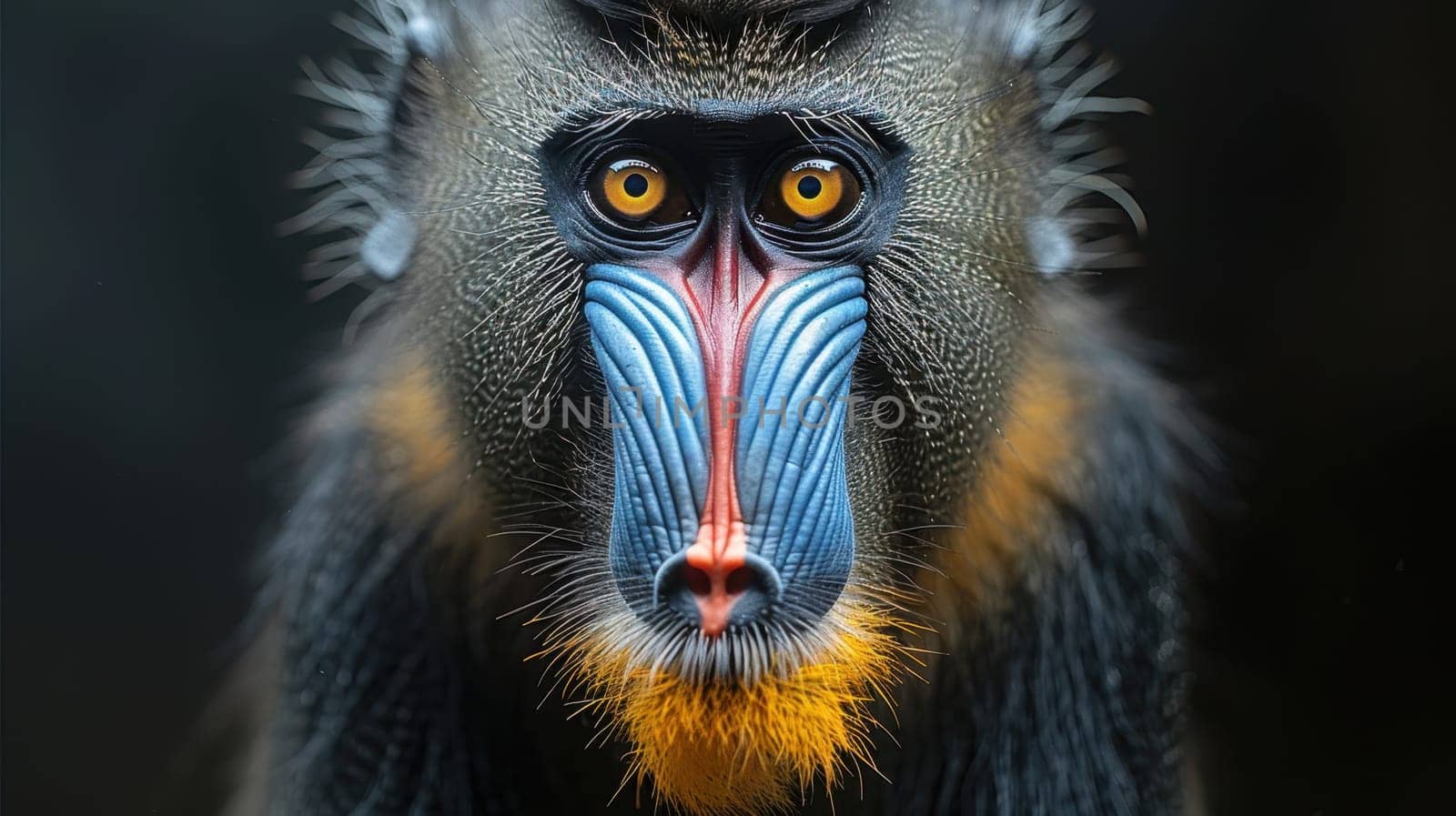 Colorful mandrill with black background (Mandrillus sphinx)