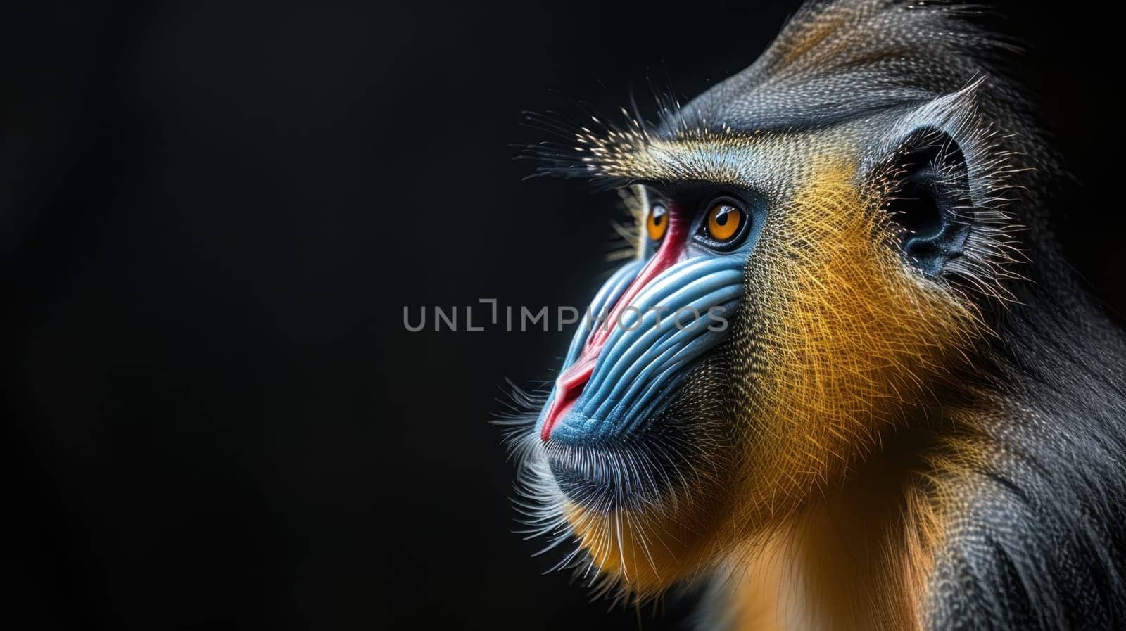 Colorful mandrill with black background (Mandrillus sphinx)