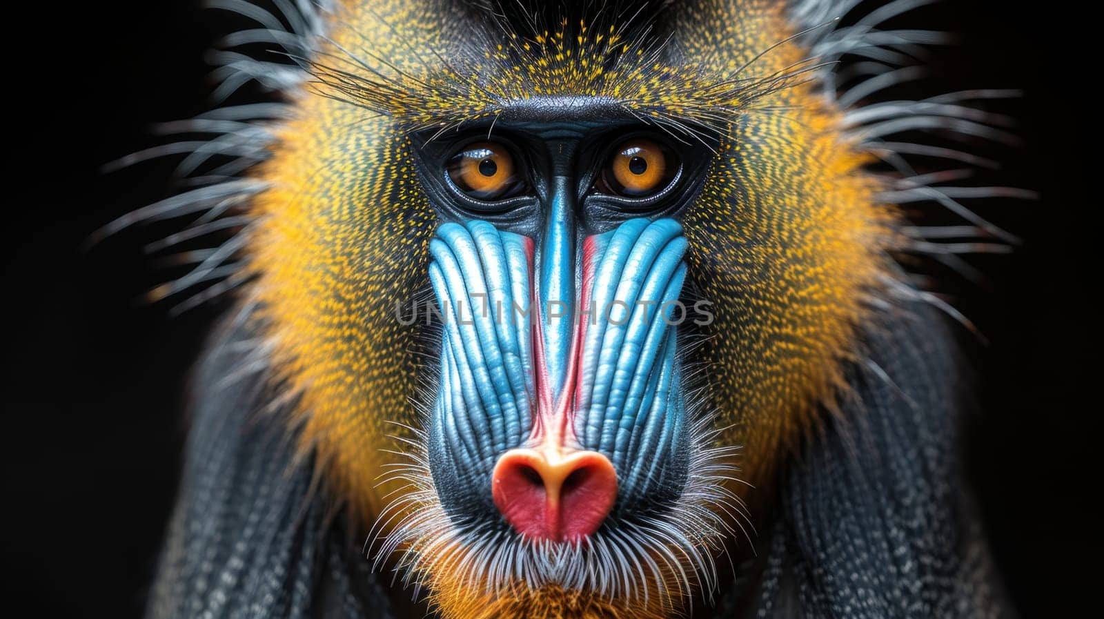 Colorful mandrill with black background (Mandrillus sphinx)