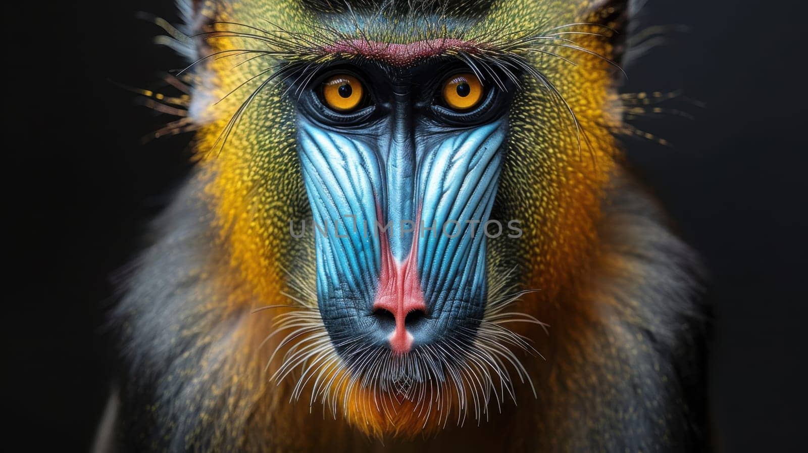 Colorful mandrill with black background (Mandrillus sphinx)