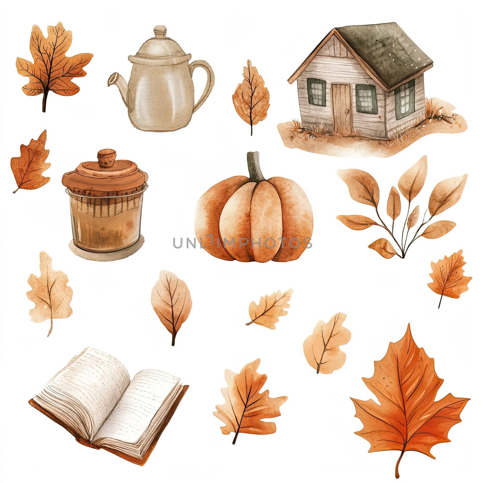 A warm knitted sweater, orange scarf, beanie, and stylish boots are arranged with autumn leaves, conveying a cozy fall vibe perfect for cooler weather.