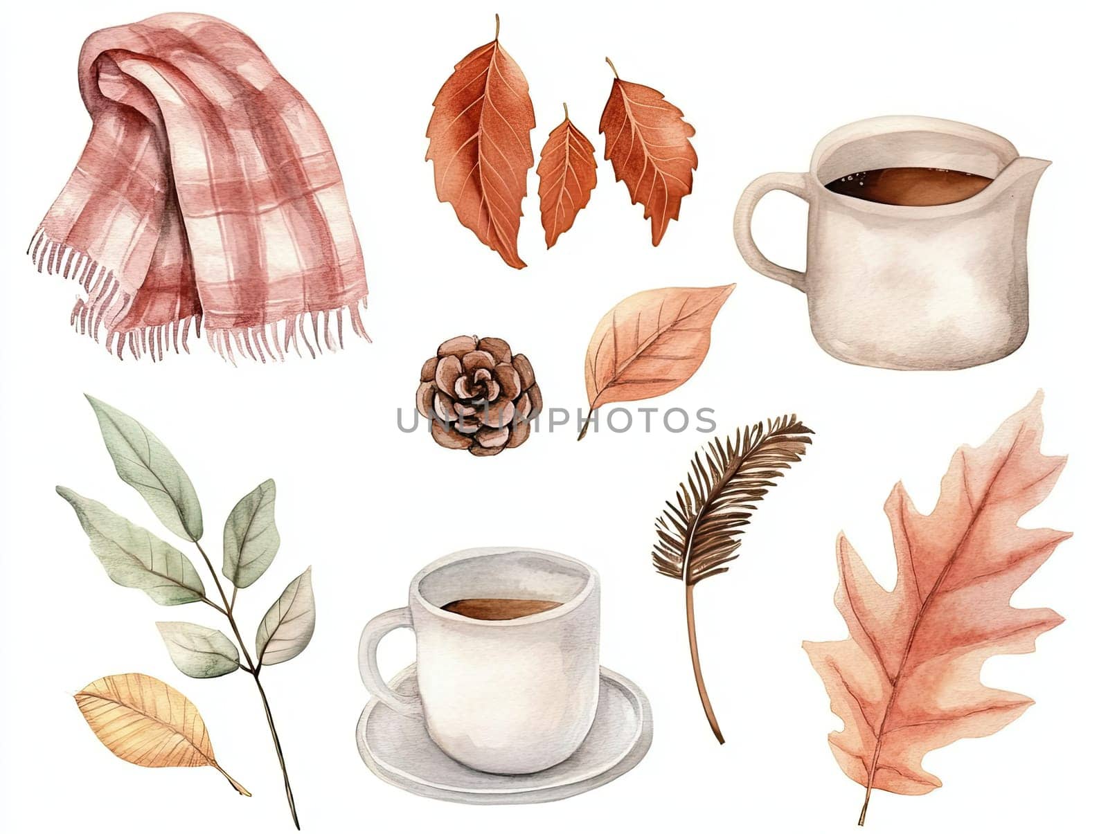 A charming display includes a cozy house surrounded by vivid autumn leaves, pumpkins, and mushrooms in shades of orange, brown, and green, reflecting the beauty of fall.