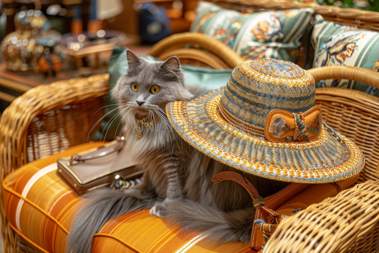 Elegant cat model in classic chanel fashion show, exuding luxury and style in a charming display