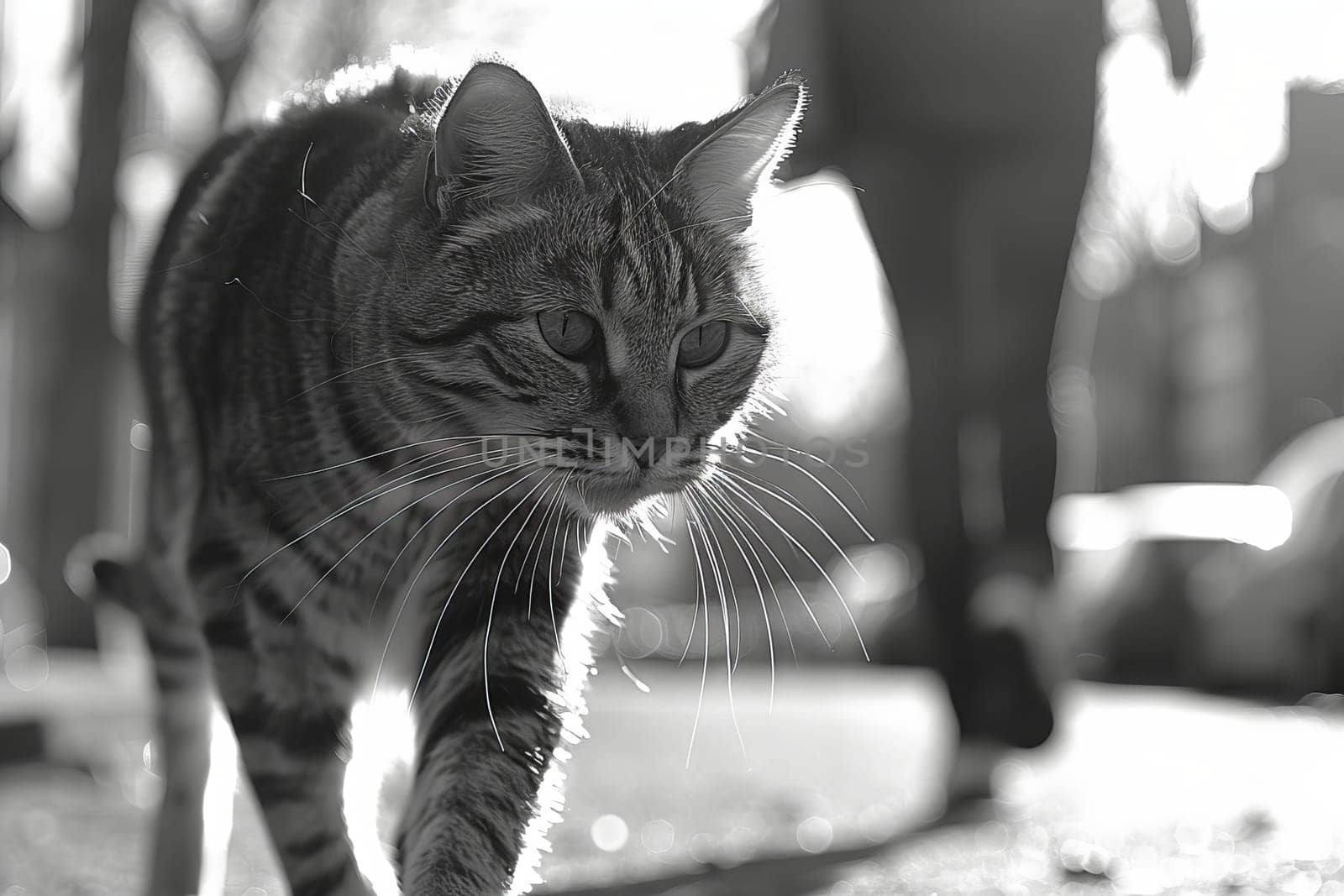 The cat is looking closely in close-up