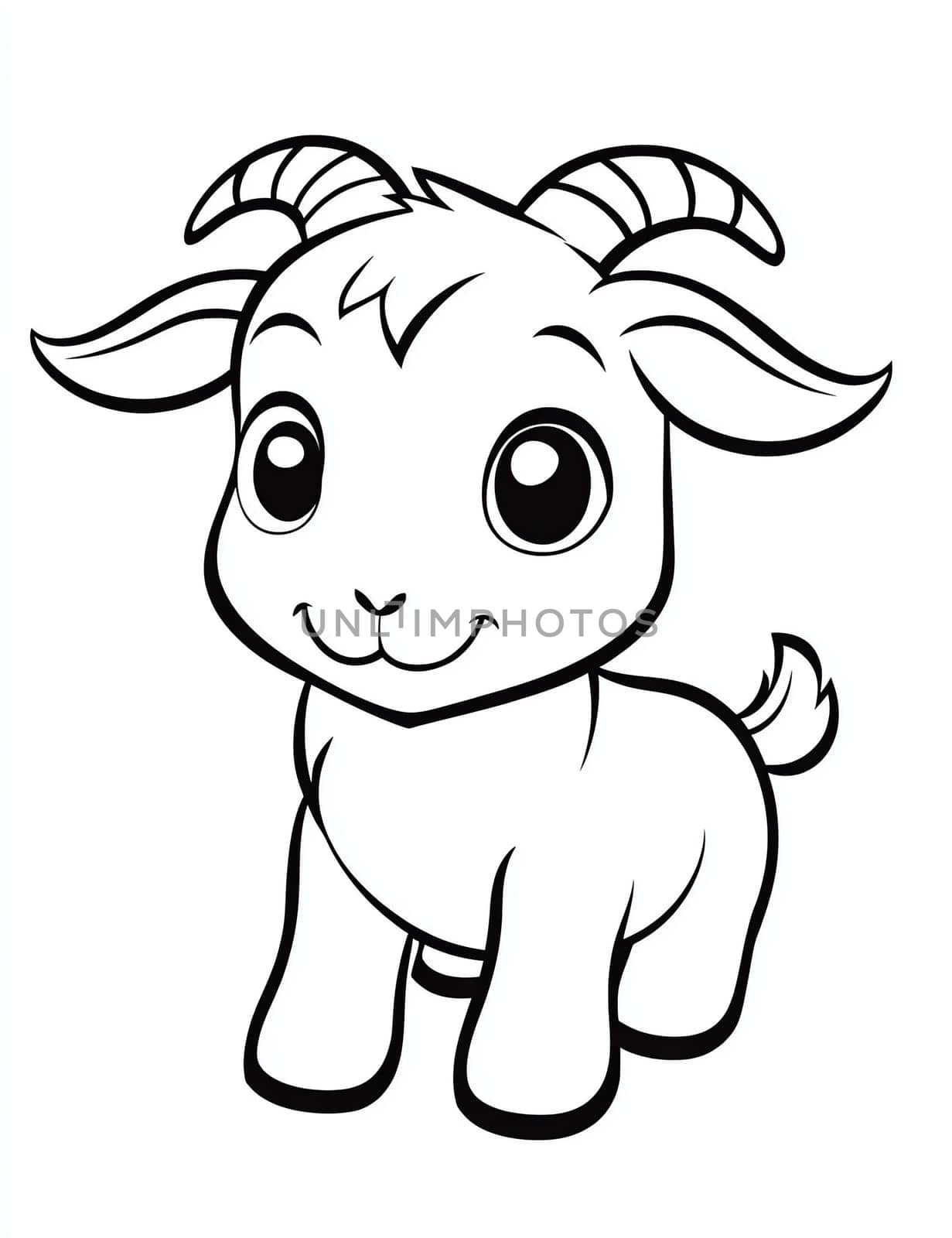 A cute goat with a big smile on its face. The goat is standing on a white background