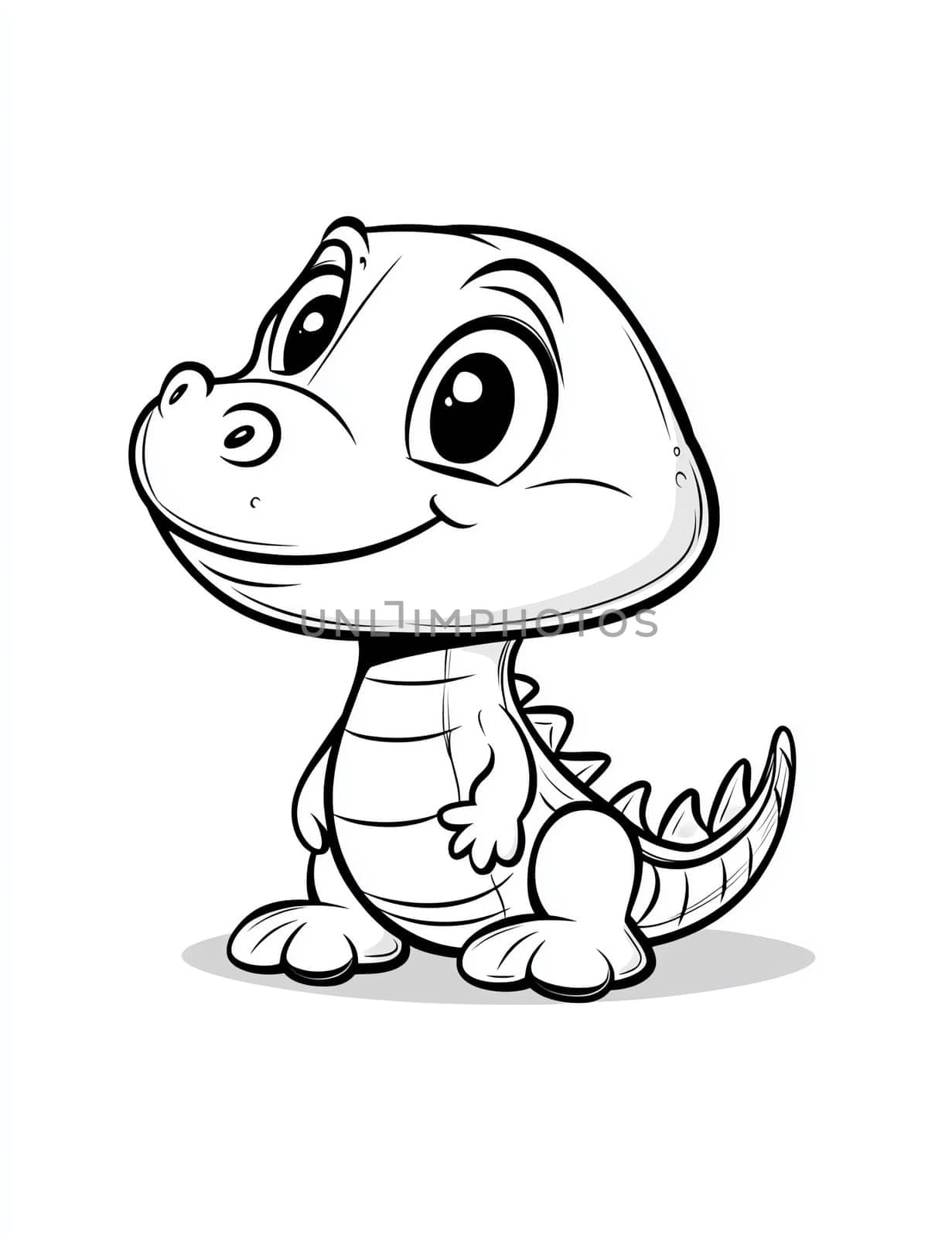 A cartoon drawing of a small crocodile with a big smile on its face. The drawing is in black and white and is very cute