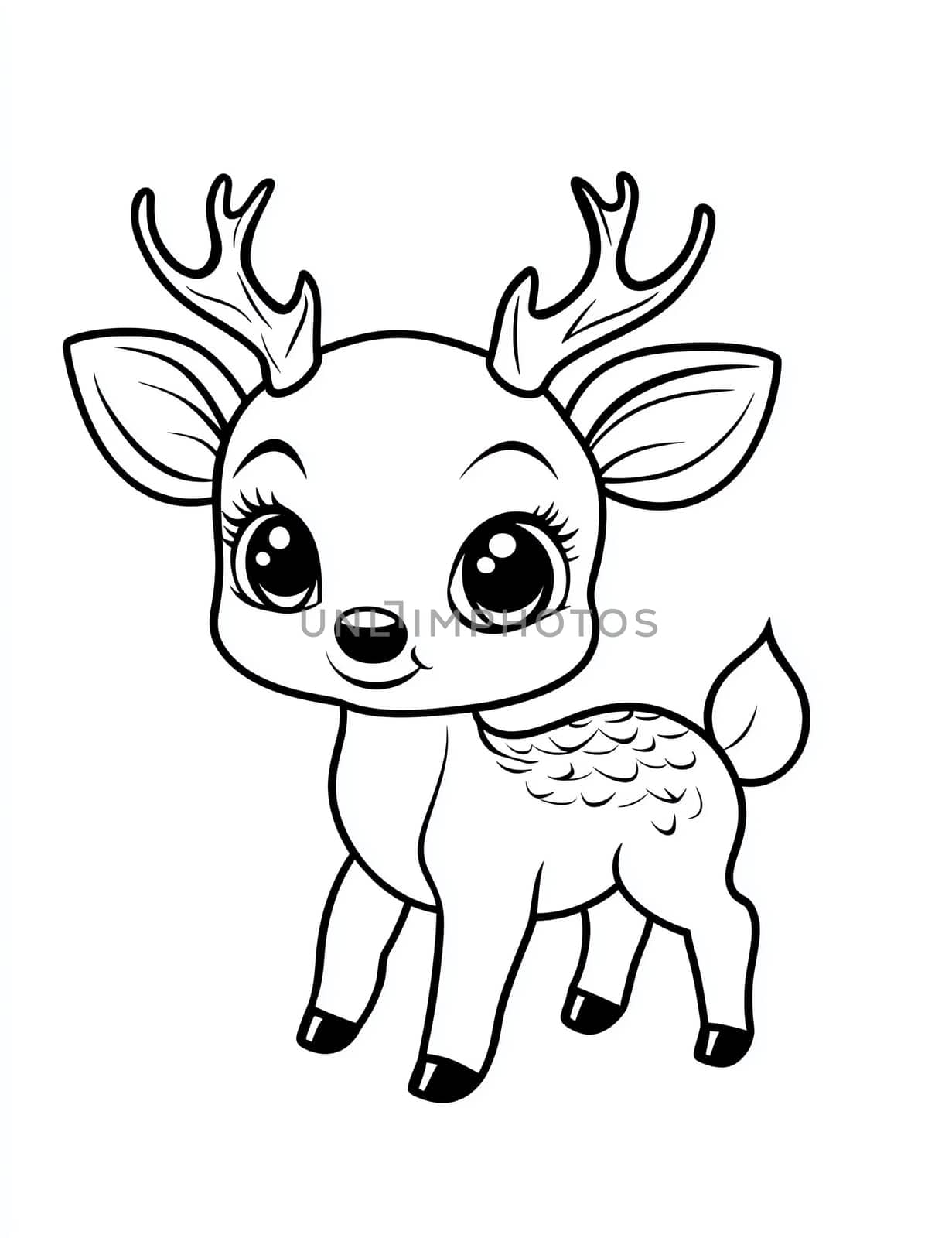 A cute little deer with antlers on its head. The deer is smiling and looking at the camera