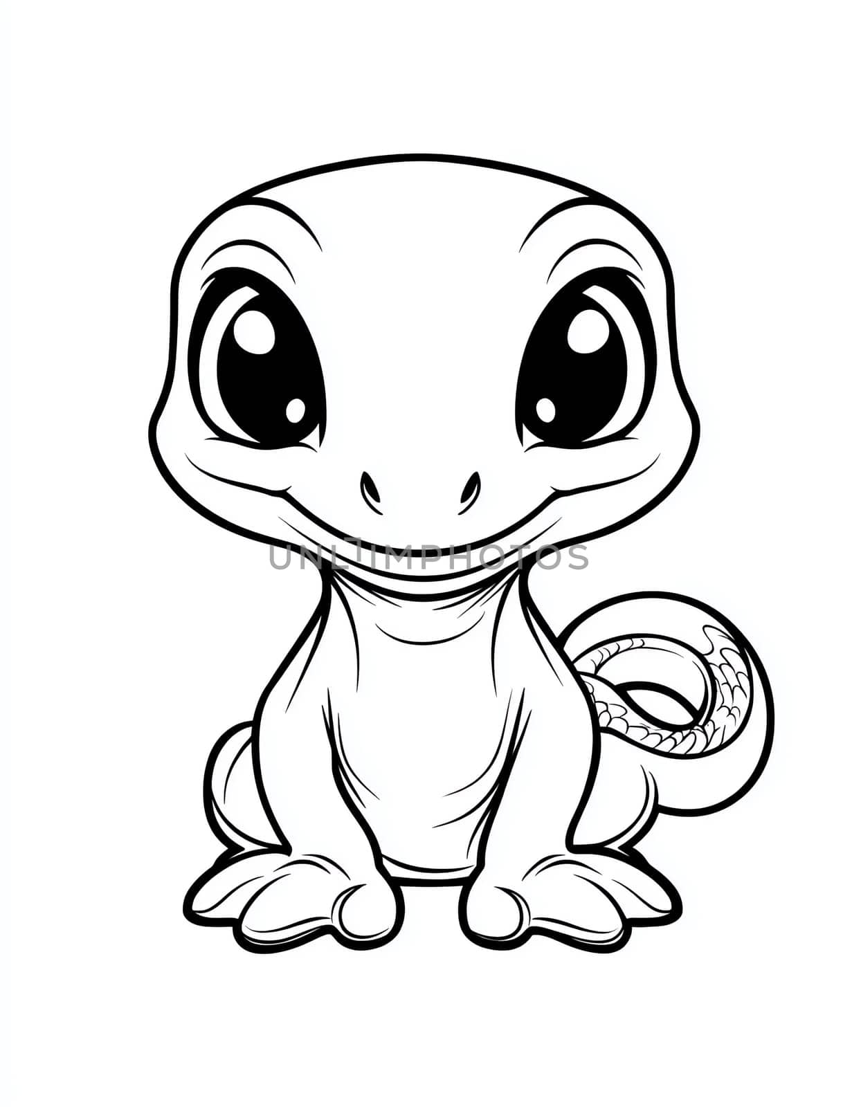 A cute cartoon lizard with a smile on its face. The lizard is sitting on its hind legs and looking at the camera