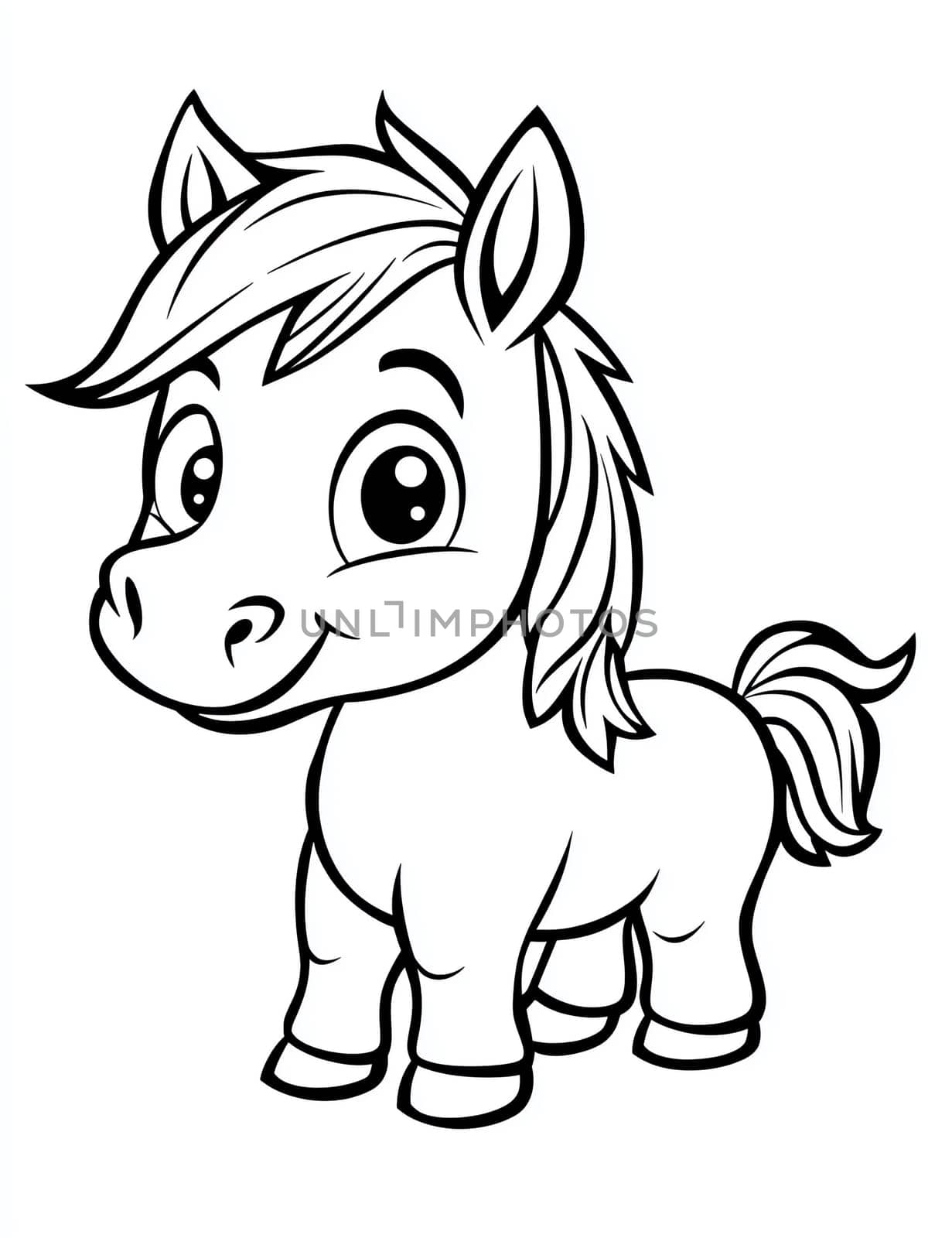 A cute little horse with a big smile on its face. The horse is standing in a field of grass