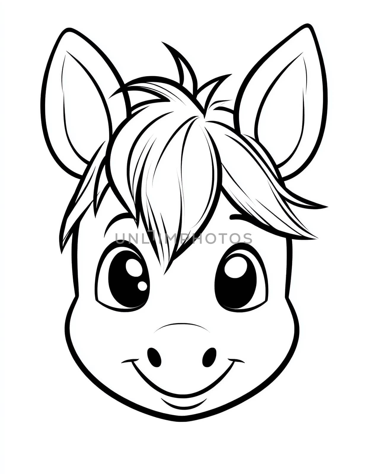 A horse with a white mane and a black nose. The horse has a smile on its face