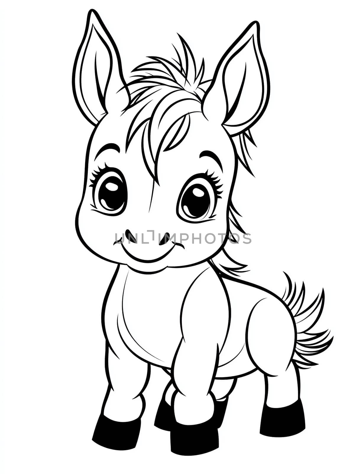 A cute little horse with a big smile on its face. The horse is standing on its hind legs and looking up at the camera