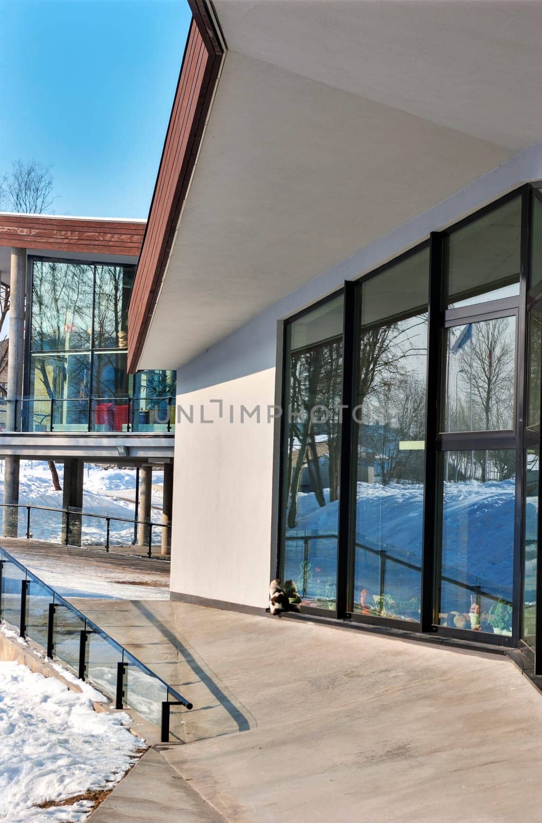 Exterior of new modern office building. Winter