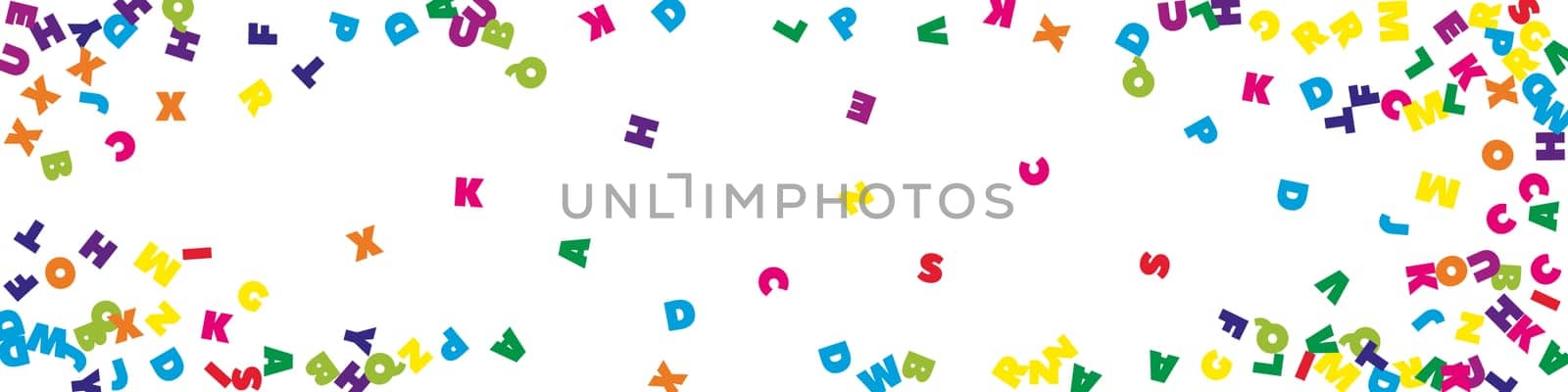 School notebook cover. Colorful childish floating letters of Latin alphabet. Foreign languages study concept. Back to school banner .