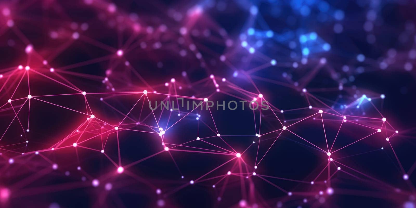3D network connections with plexus design pink and blue neon color background wallpaper. Generative AI image weber.