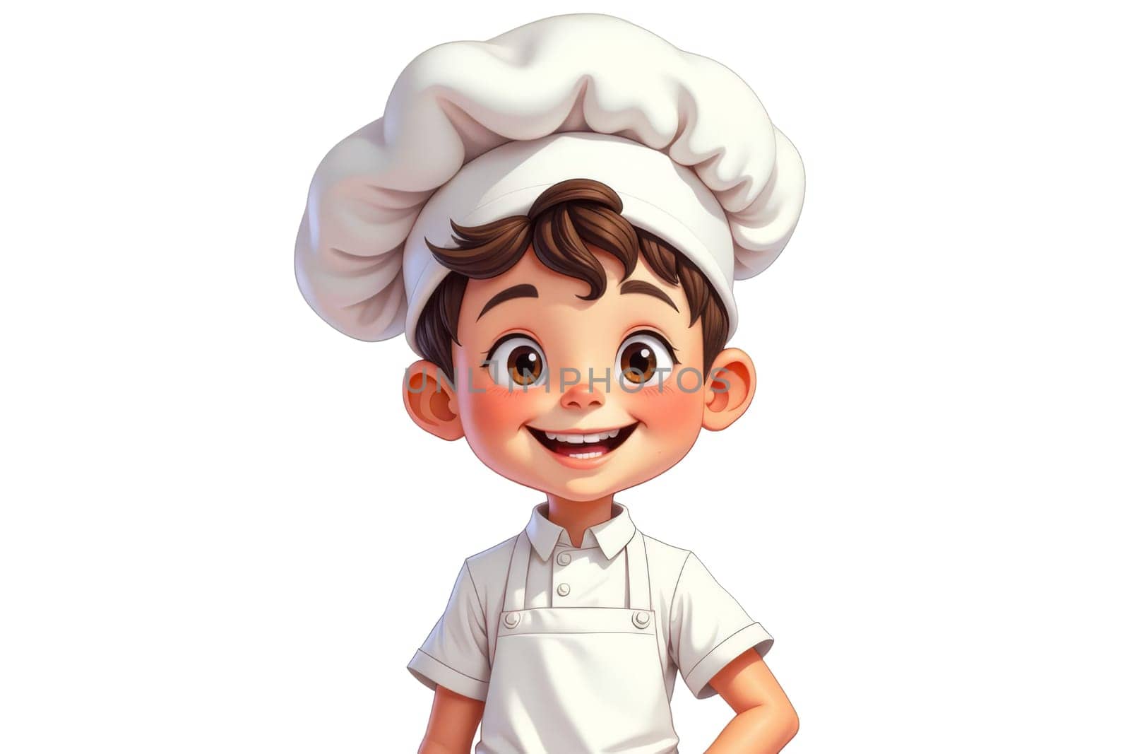 Cartoon style of a child chef in a cap and apron