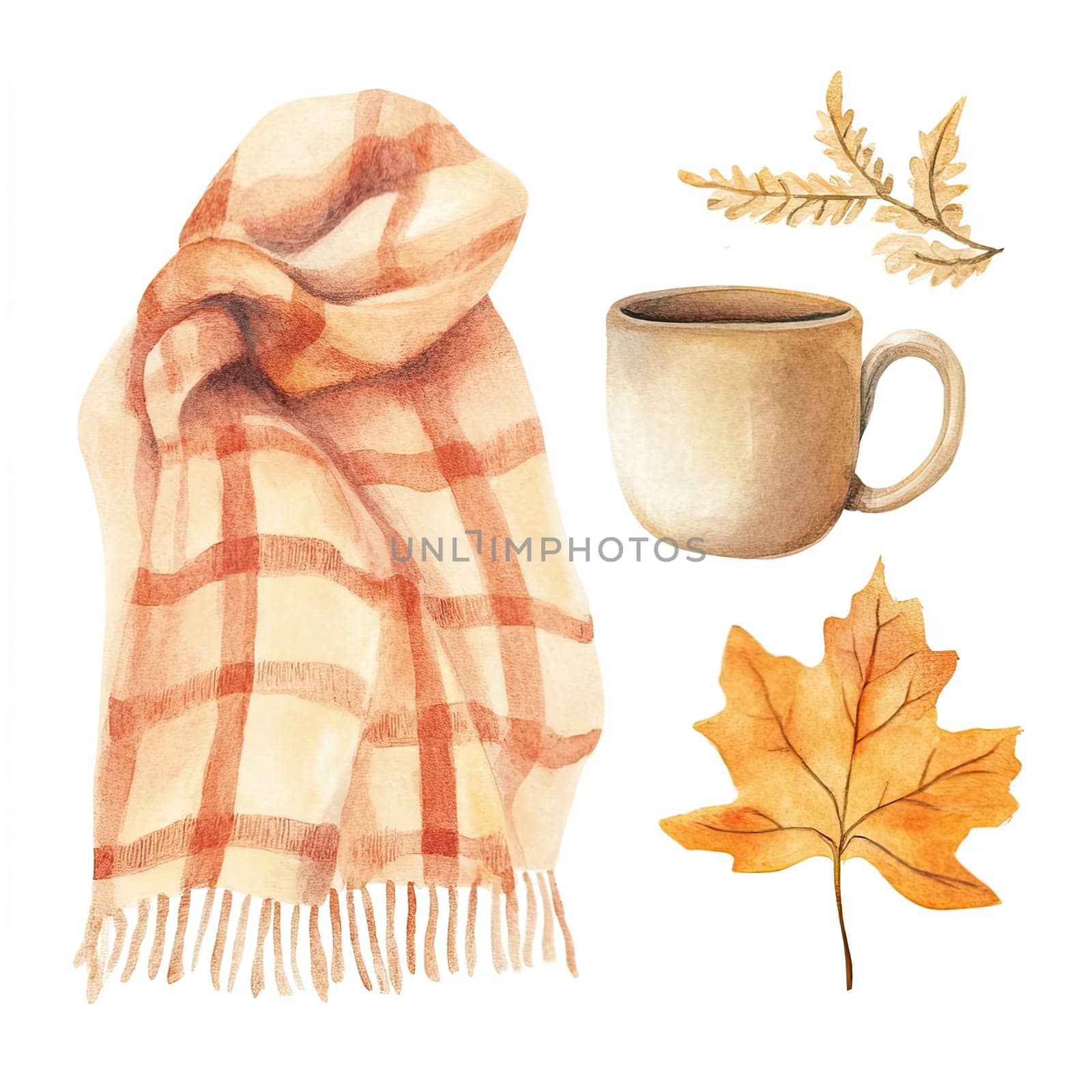 A warm knitted sweater, orange scarf, beanie, and stylish boots are arranged with autumn leaves, conveying a cozy fall vibe perfect for cooler weather.