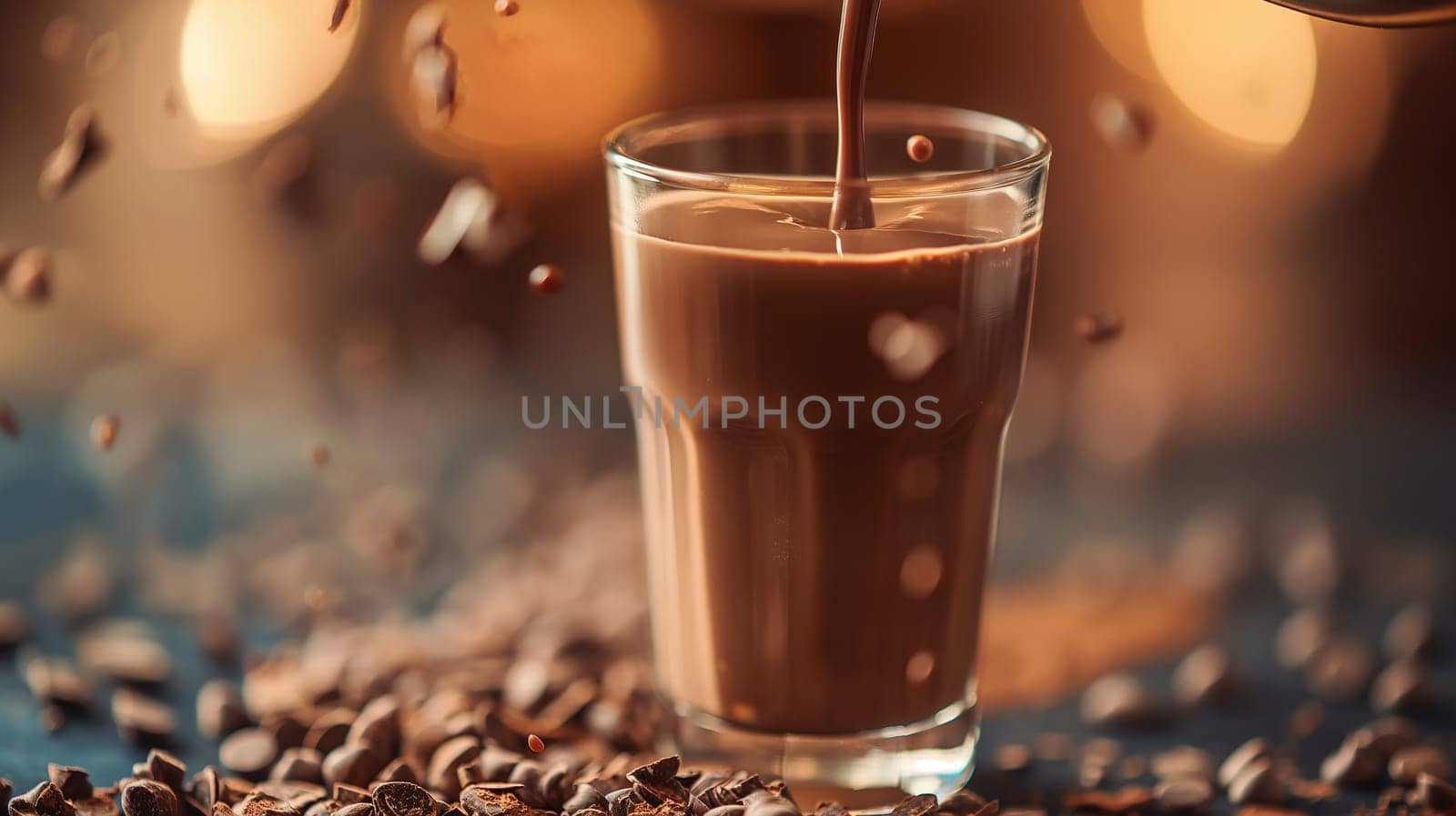 Delicious glass of creamy chocolate milk, a refreshing and tasty beverage with a touch of sweet cocoa