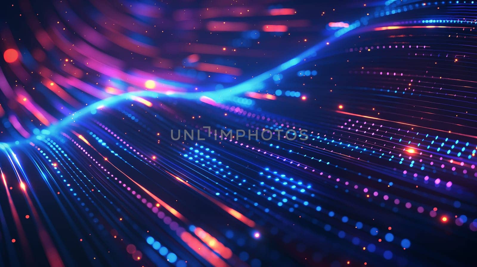 Abstract neon lights and digital technology with blue, glowing, futuristic network pattern