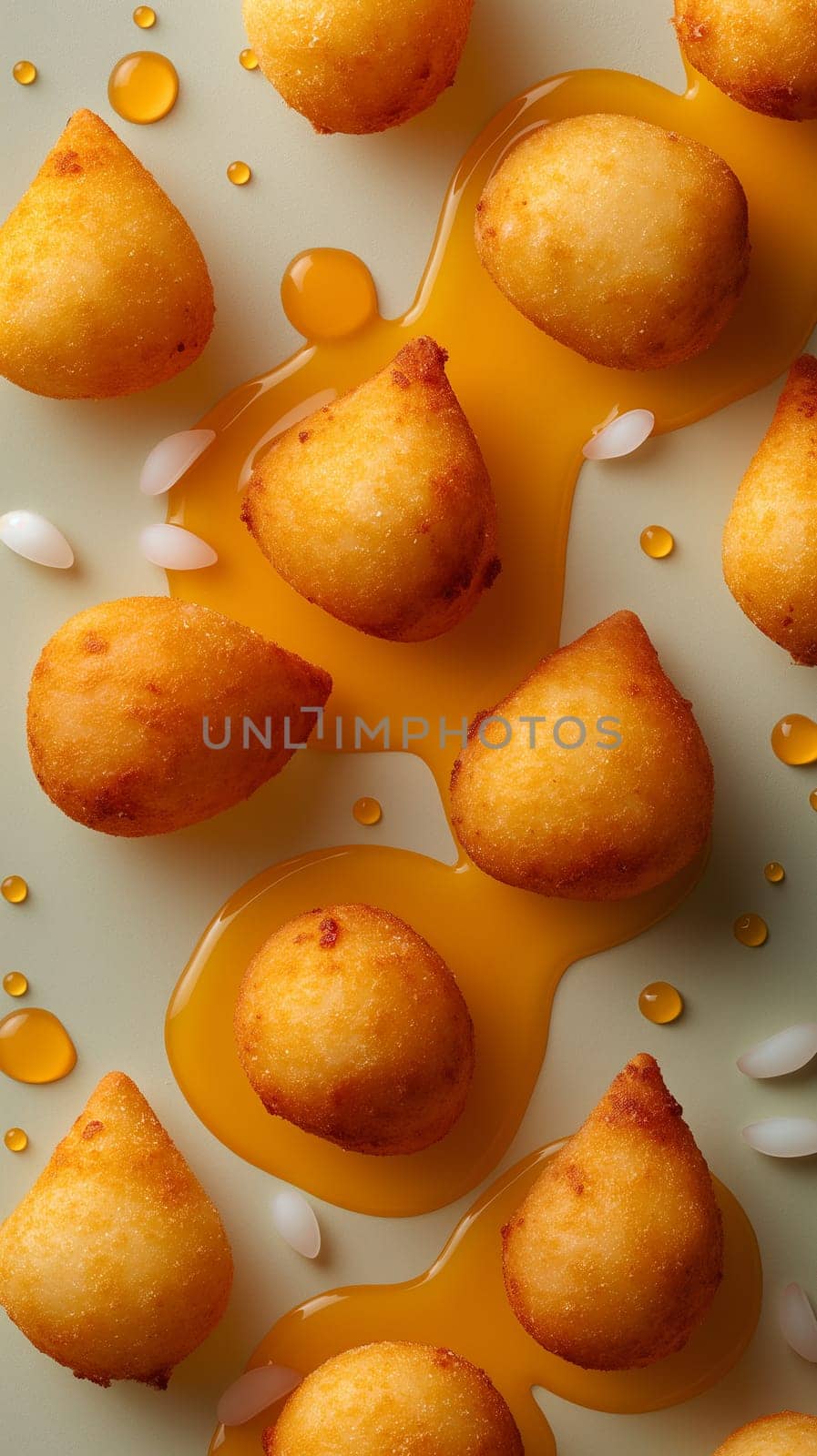 Delicious golden savory fried snack bites with syrup, crispy and appetizing food for gourmet lovers