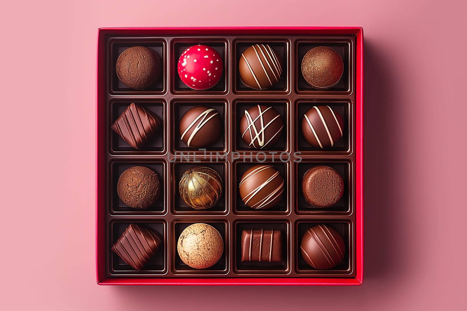 Elegant assorted chocolates box with gourmet sweets and a variety of delicious flavors
