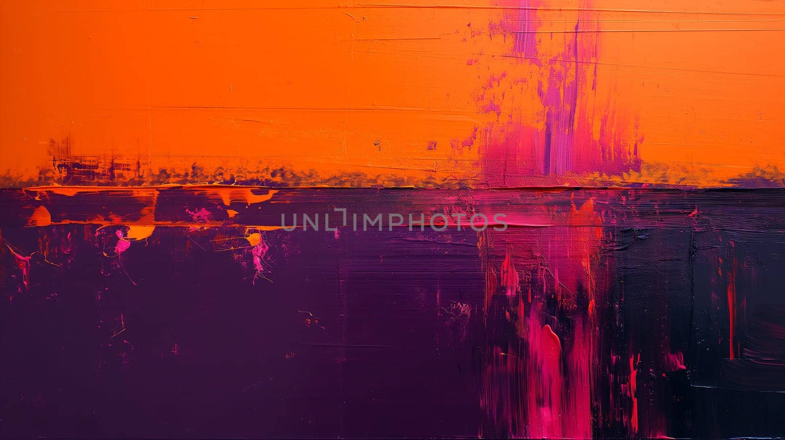 Abstract colorful painting with vivid orange and purple, modern art on textured canvas.