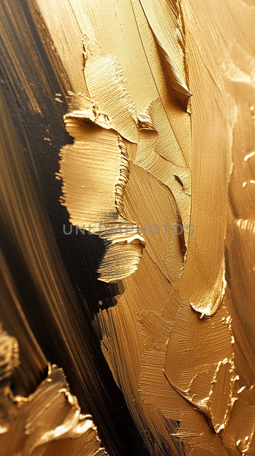 Elegant abstract gold paint texture with bold brush strokes on canvas