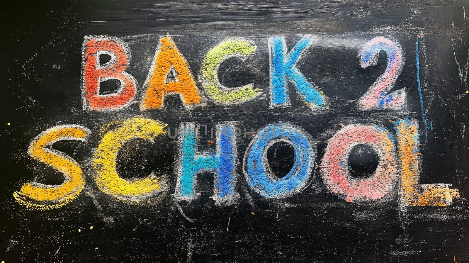 Colorful back to school chalkboard message promoting education and learning for the new school year