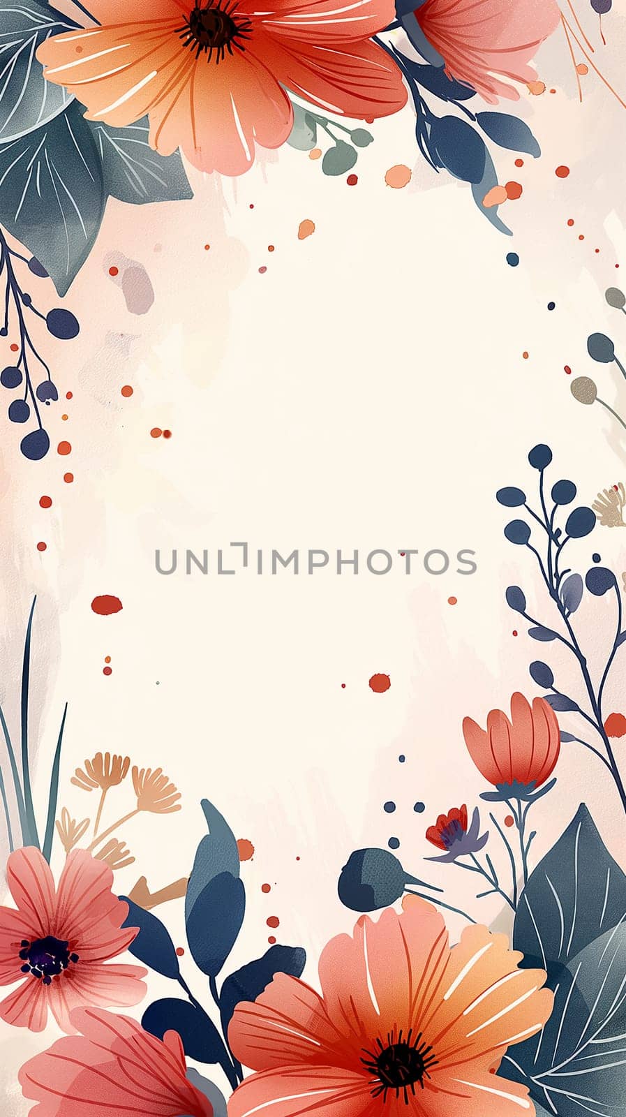 Floral illustration background with decorative, colorful, artistic, vibrant petals and foliage