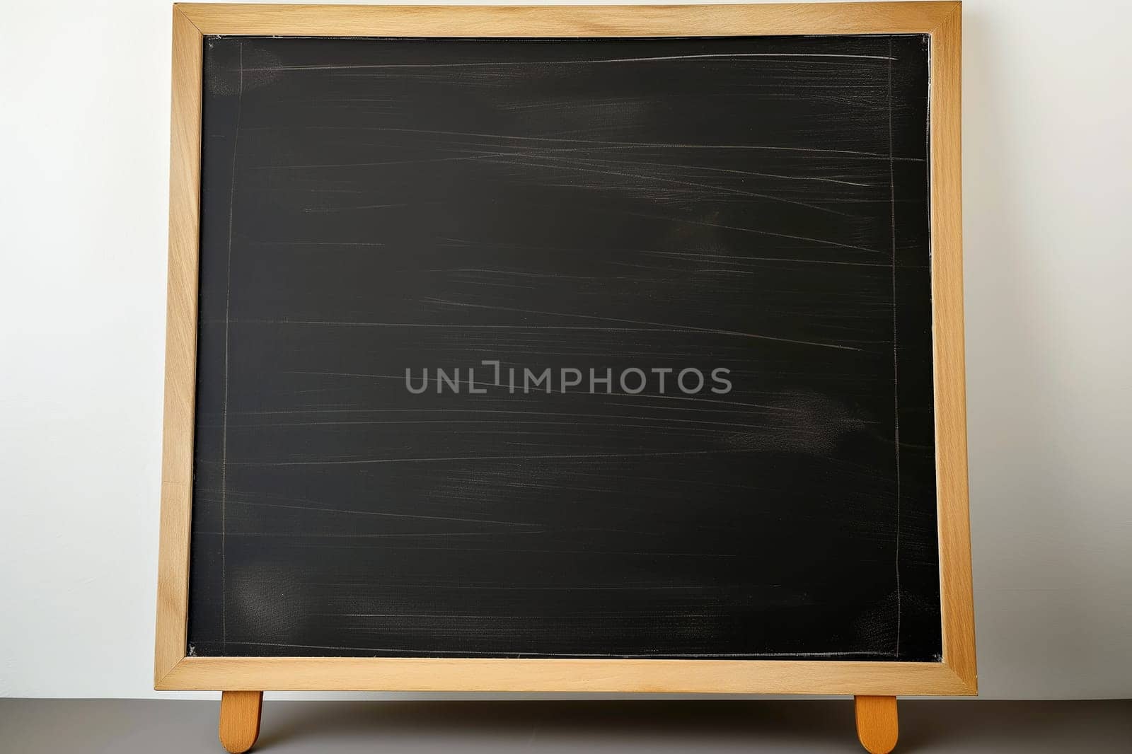 Empty blackboard with wooden frame in classroom for education, teaching, learning, and writing practices
