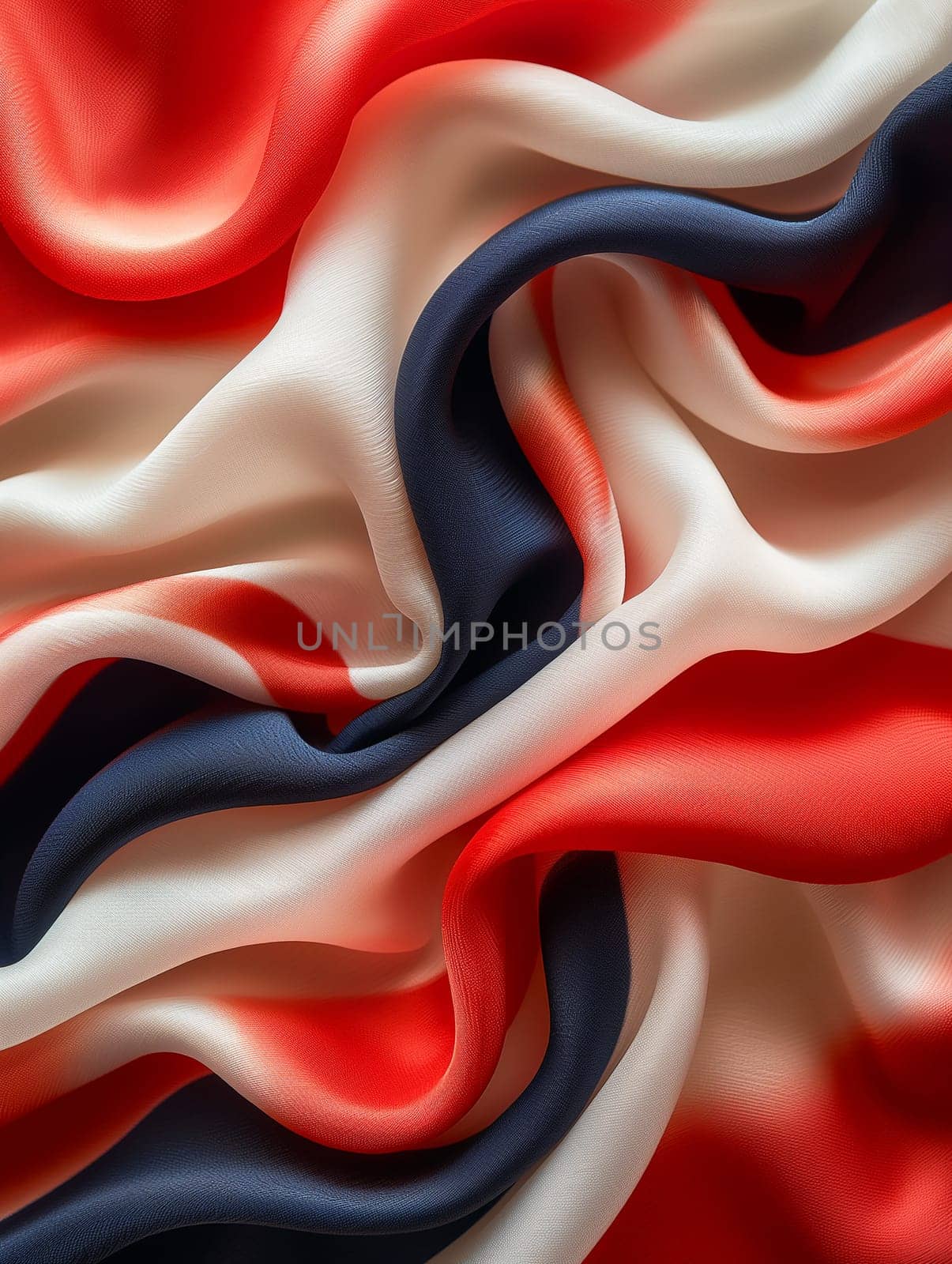 Silk texture with red, white, and blue pattern on a national flag fabric background