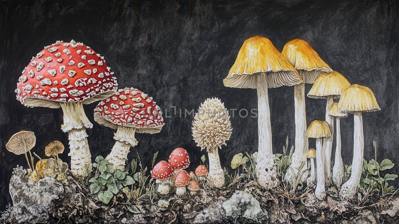 Detailed botanical drawing showcasing Amanita muscaria
