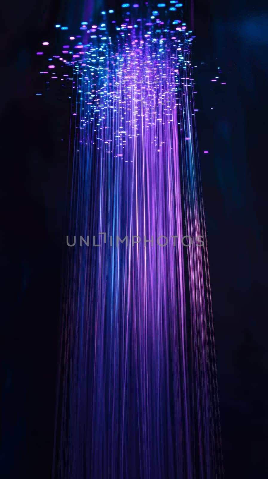 Colorful fiber optic cables with glowing lights.