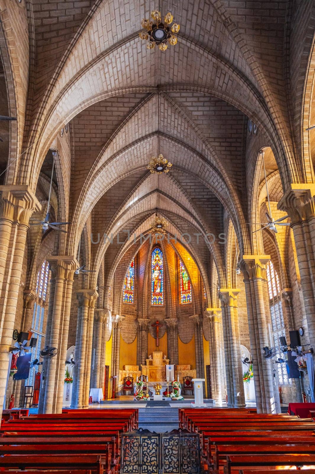 Interior of Christ the King Cathedral also called Nha Trang Cathedral or Stone Church in Asia. Nha Trang, Vietnam - August 22, 2024