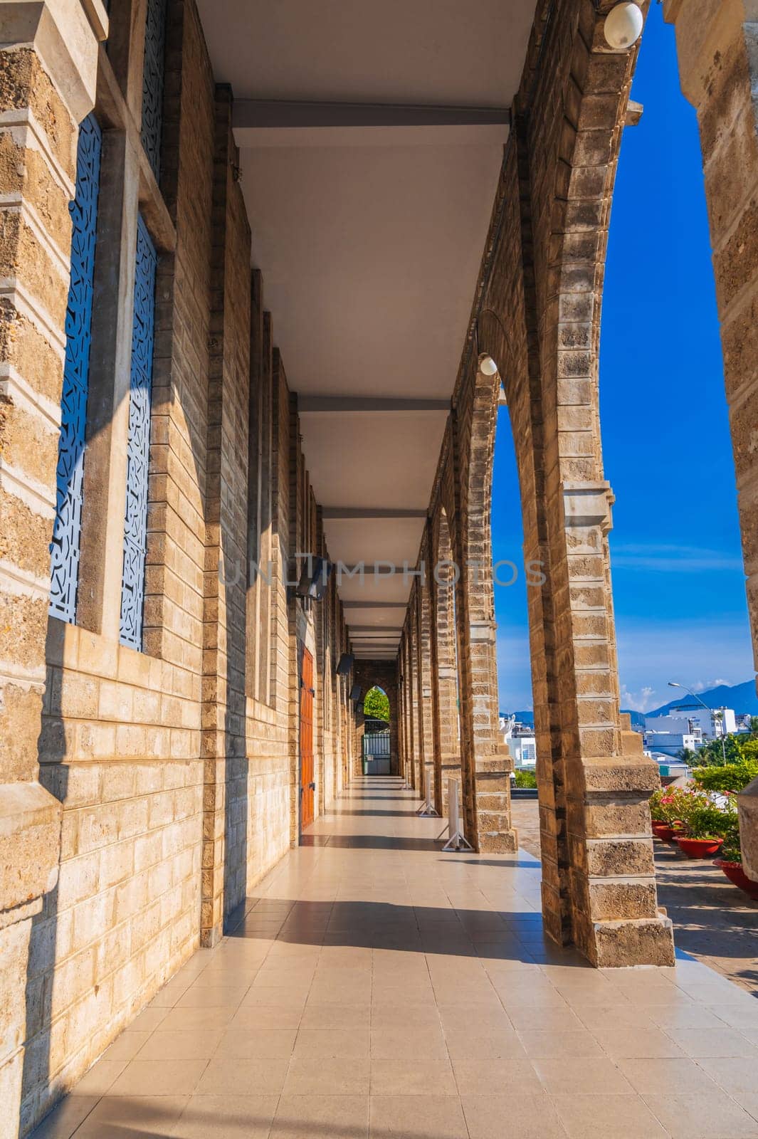 Arch on Nha Trang Cathedral or Stone Church or Christ the King Cathedral in Vietnam in outdoor