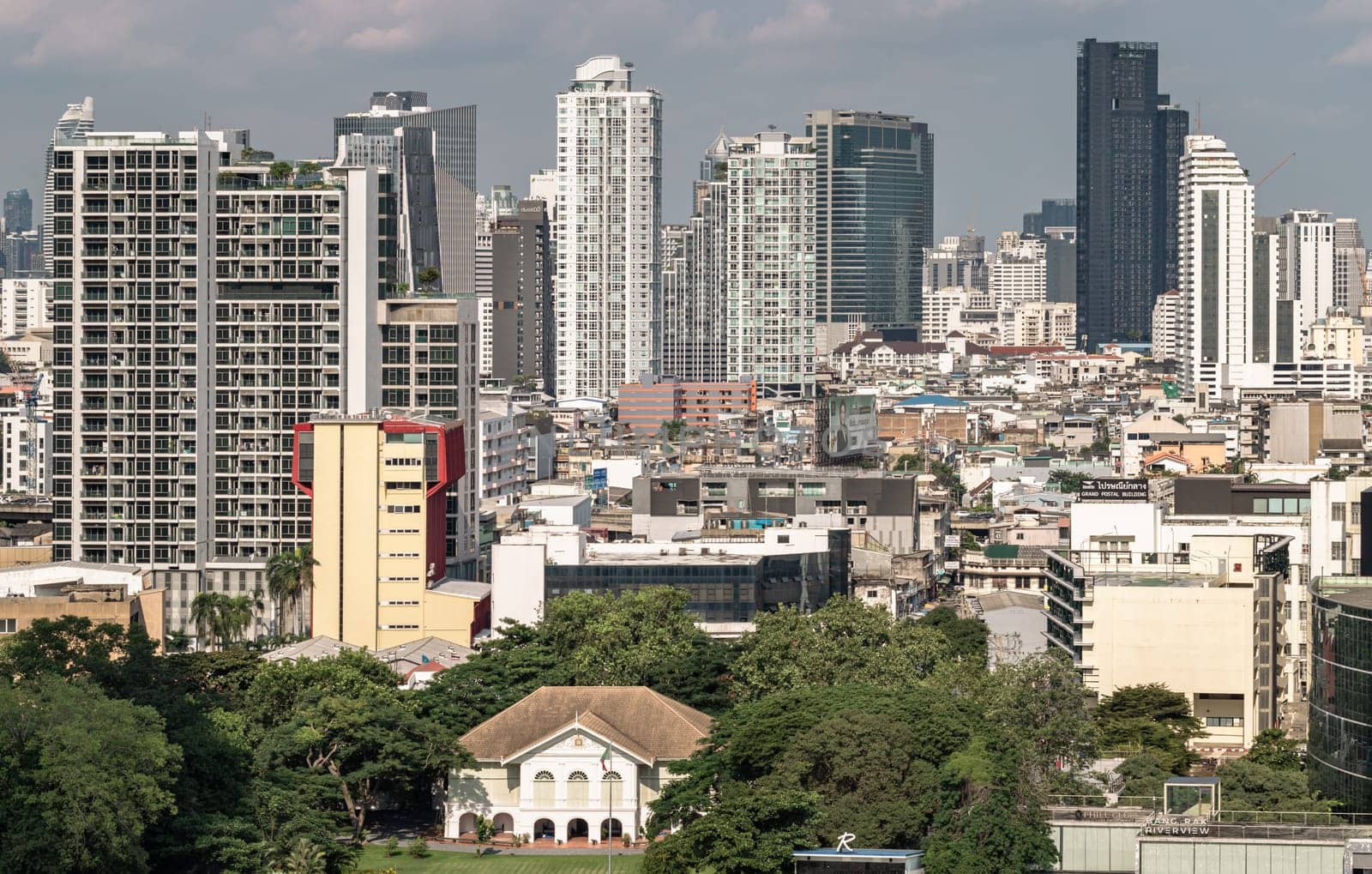 Bangkok, Thailand - 28 Sep, 2024 - Beautiful view of Skyscrapers Bangkok City at Afternoon. Stunning At skyline of bangkok business district, use it as your wallpaper, poster and Space for text, Selective focus.