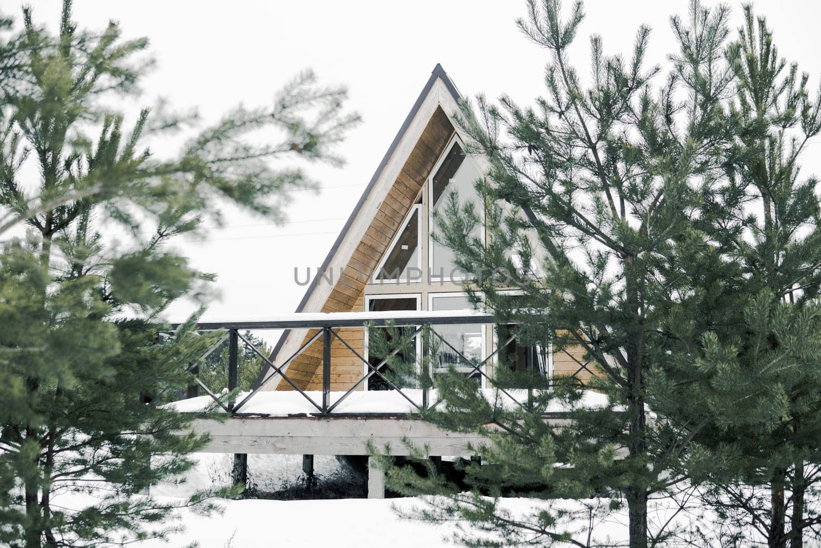 A country house in nature in winter. Rest in an ecologically clean place in winter. Glamping in nature